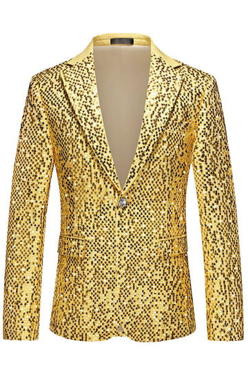 Sparkly Golden Notched Lapel Sequins 2 Piece Prom Suits